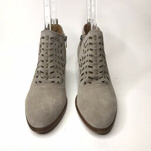 Franco Sarto Womens Rory Laser Cut Taupe Suede Ankle Booties Zip Shoe Size 8.5M
